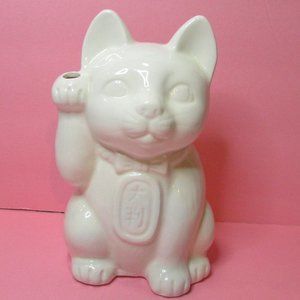 vintage ceramic Lucky Cat tiki glass planter holder Orchids of Hawaii Japan
